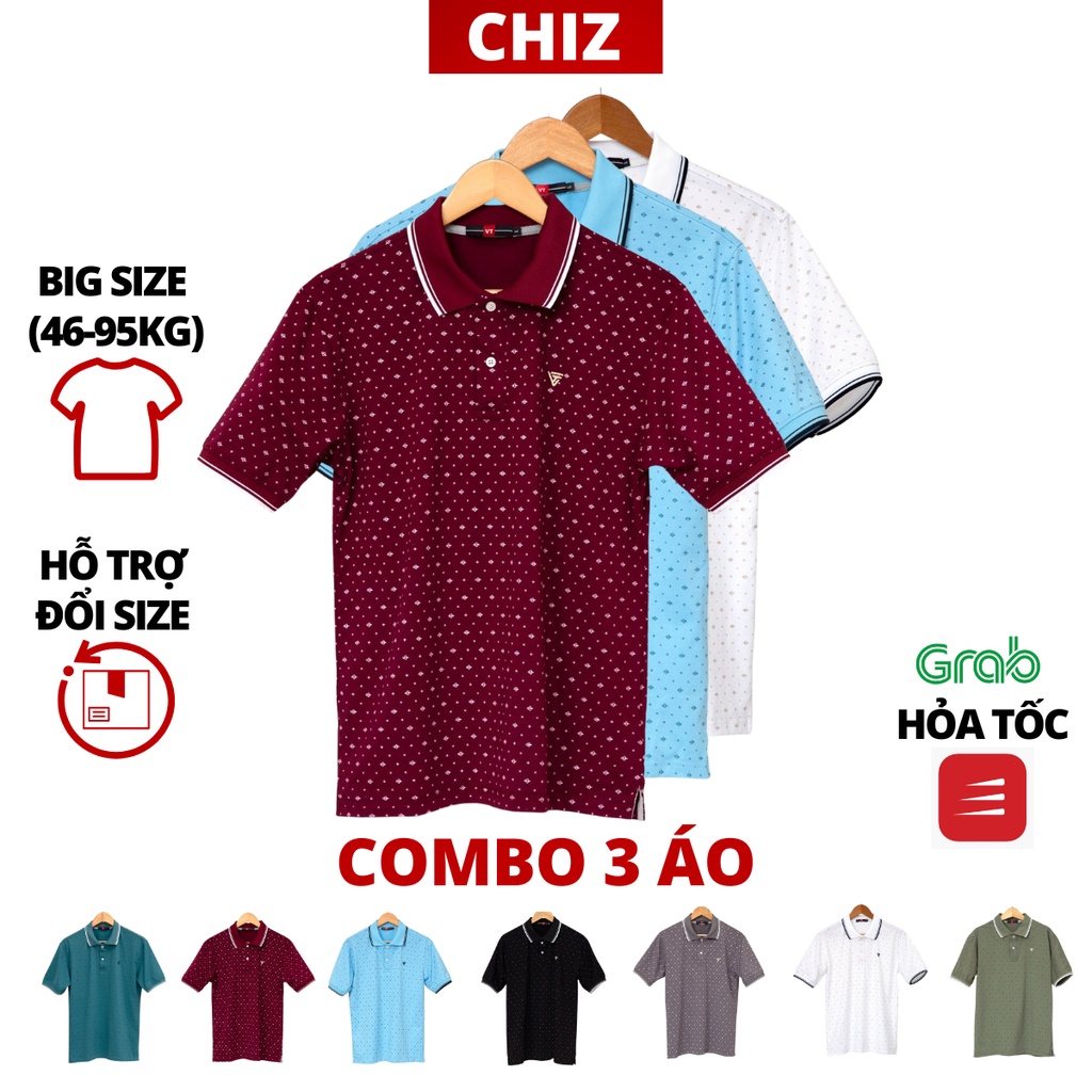 Áo thun polo nam trung niên big size đại cho bố CHIZ vải cotton cao cấp co giãn|COMBO 3 ÁO