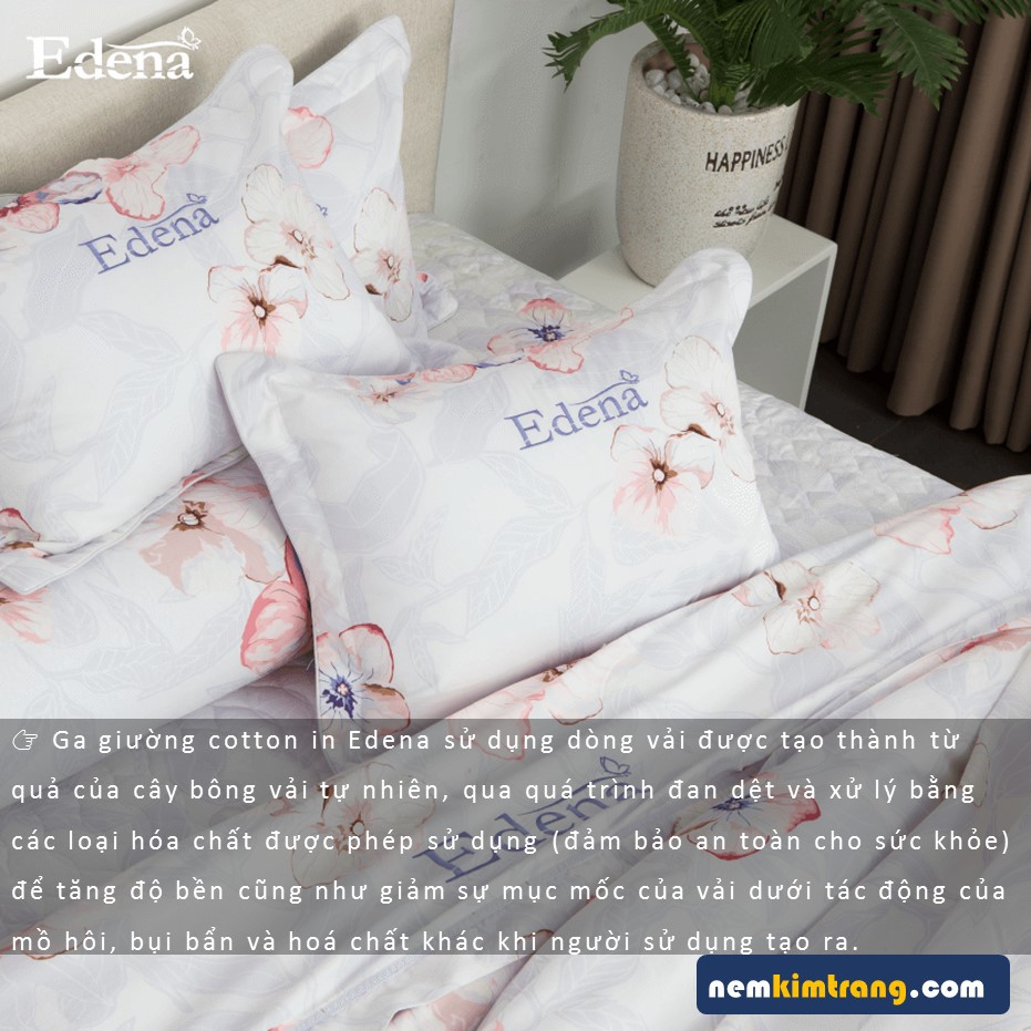 Bộ Ga  Nệm Cotton In Edena Mẫu 446 - CHÍNH HÃNG, CAO CẤP