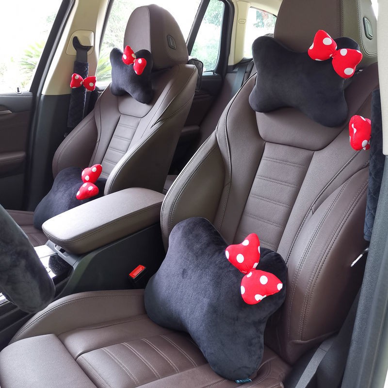 Ready Stock Bowknot Car Headrest Neck Pillow Cute Cartoon Car Pillow Pillow Creative Fashion Car Pillow Waist Pillow Female ZAnF