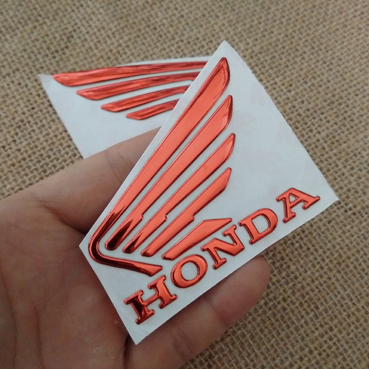 Bộ 2 tem logo cánh én HONDA 3D nổi tem trang trí- Đỏ