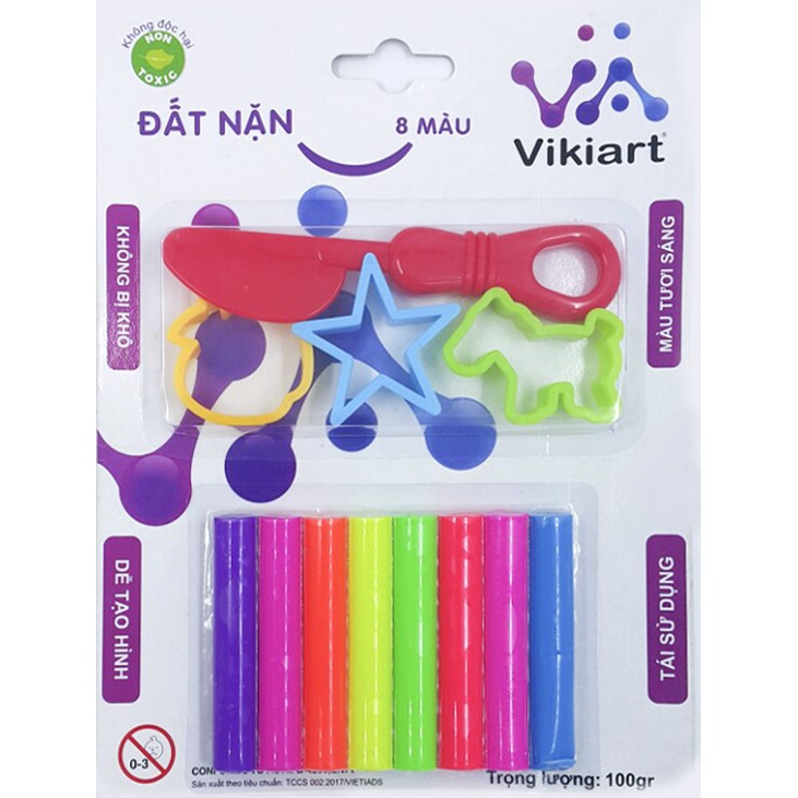 Đất nặn 8 màu Vikiart nhập khẩu Thái Lan loại 1 Kèm khuôn tạo hình
