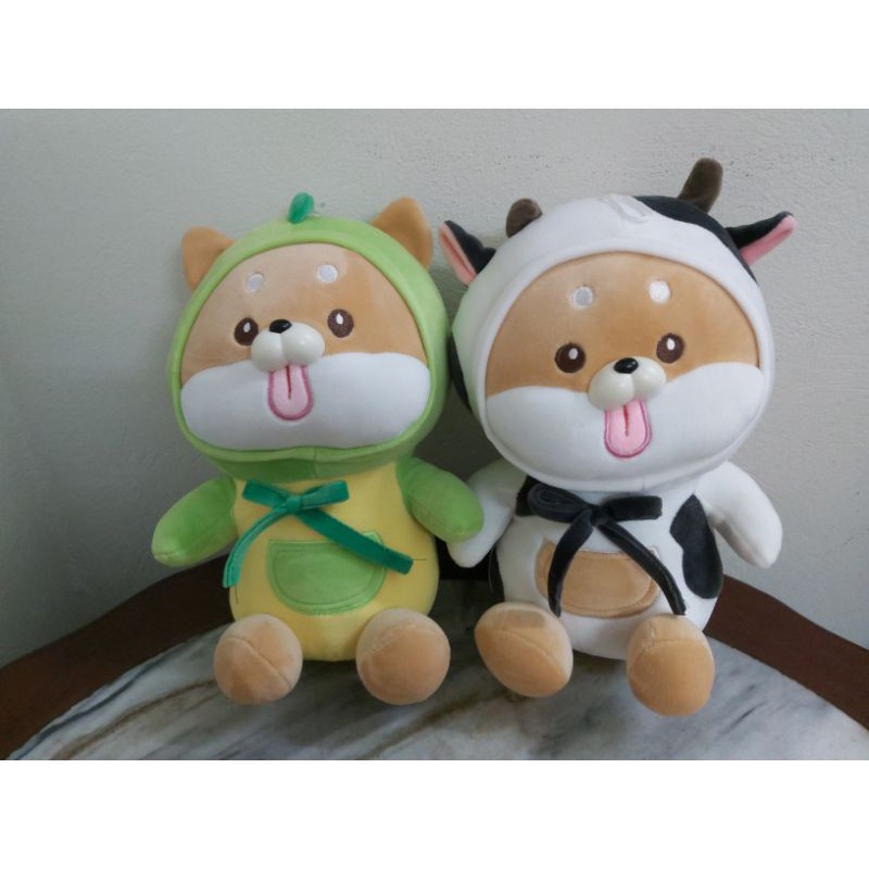 Gấu bông chó shiba lè lưỡi cosplay bò, khủng long