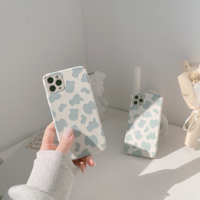 Ốp lưng iphone Ốp điện thoại silicon phối da họa tiết bò sữa cho iPhone 11 Pro Max X Xr Xs Max 7 8 Plus Se 2020 12 pro max 12 mini/13/13PRO/13PROMAX/13MINI Dinuo case-III
