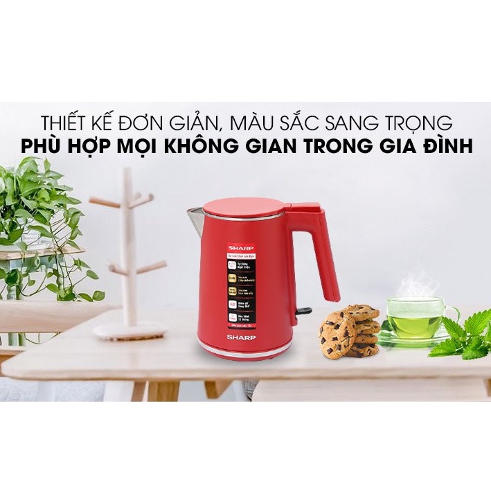 Ấm đun siêu tốc Sharp 1L - 1.7L lõi Inox, Bình đun nước mini có lưới lọc, tự ngắt khi nước sôi và cạn nước - HAPOS