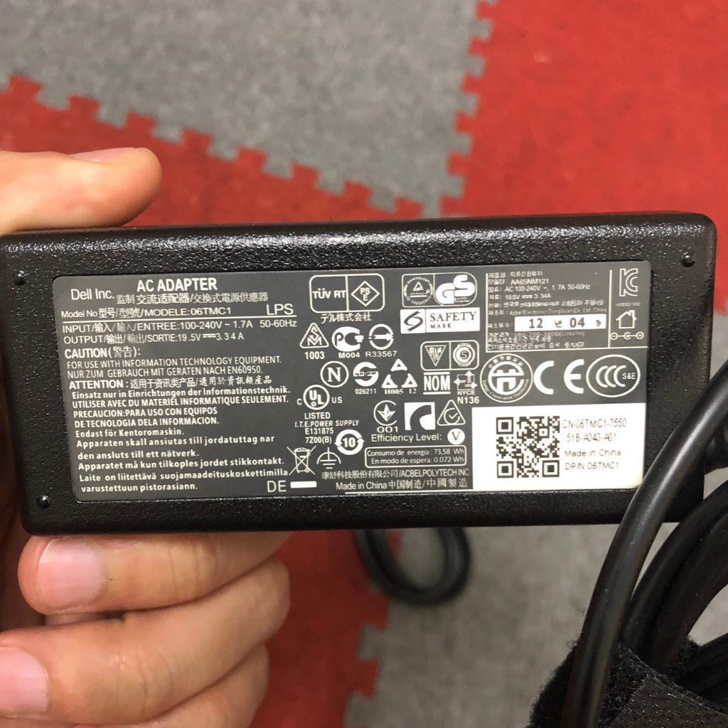 Sạc laptop dell chân kim nhỏ chân to 19.5v - 3.34A bảo hành 12 tháng