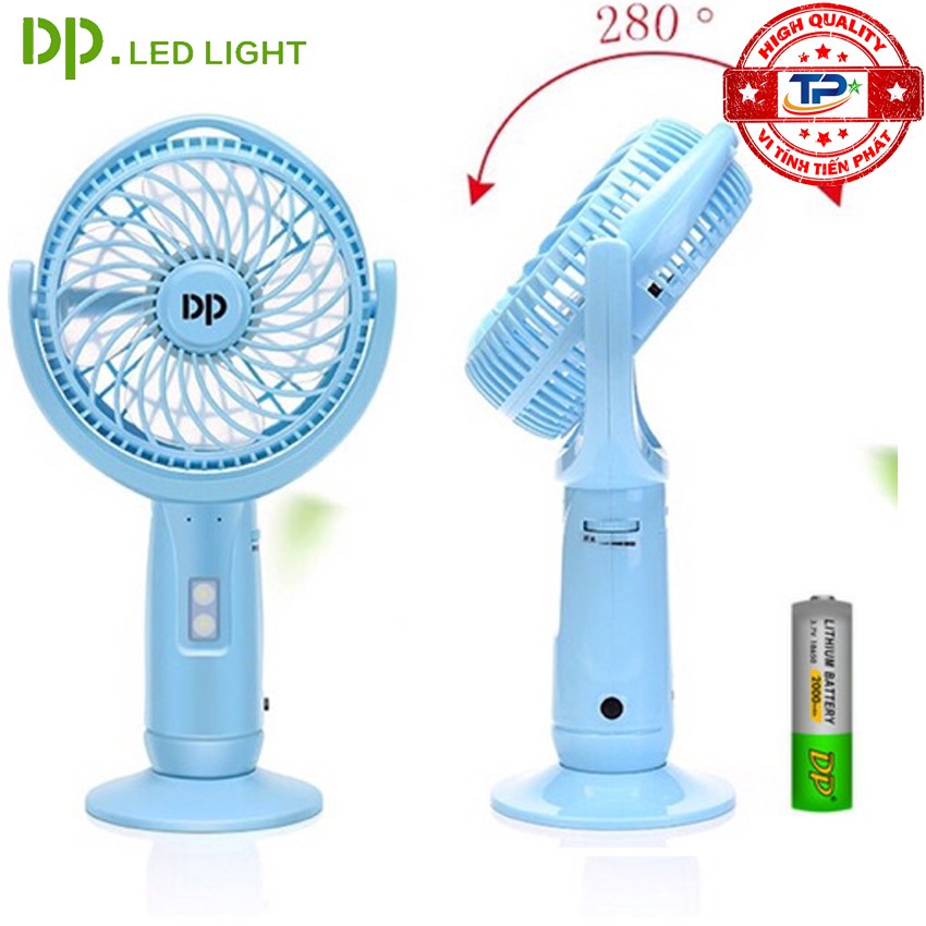 Quạt sạc tích điện DP DP-7606 tích hợp đèn LED chiếu sáng - cầm tay hoặc để bàn | BigBuy360 - bigbuy360.vn