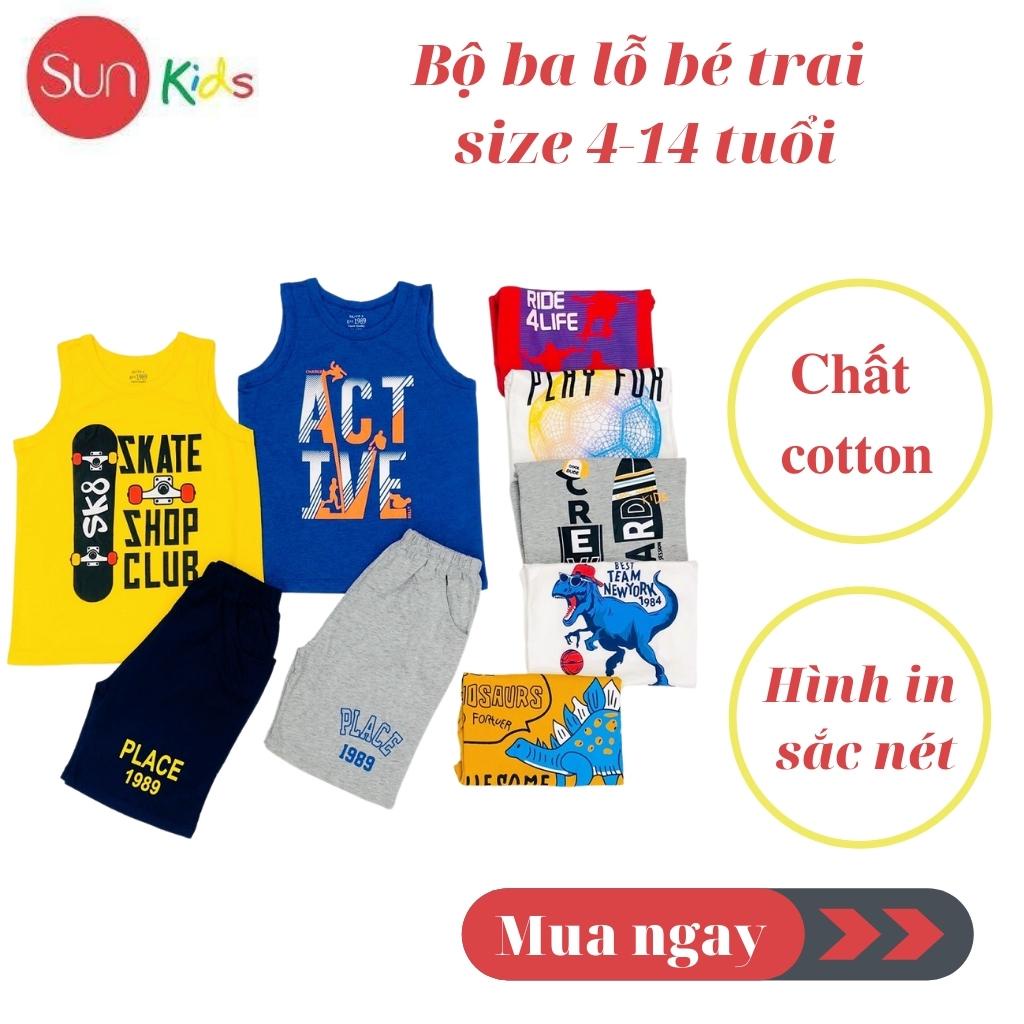 Đồ bộ bé trai, bộ ba lỗ cho bé chất thun cotton, nhiều màu, size 4-14 tuổi - SUNKIDS