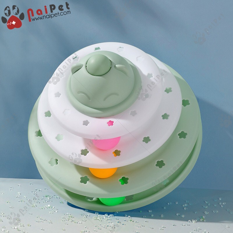 Đồ Chơi Tháp Bóng Xoay 3 Tầng Đầu tai Gấu Cho Mèo DCBX004