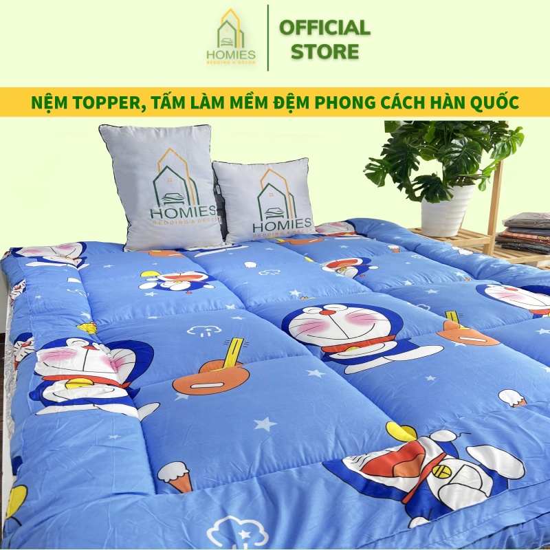 KÈM TÚI XÁCH - Nệm Topper  HOMIES Bedding &amp; Décor Tấm làm mềm đệm cotton Đũi Hàn Quốct - Có Chun 4 Góc Cố Định Đệm