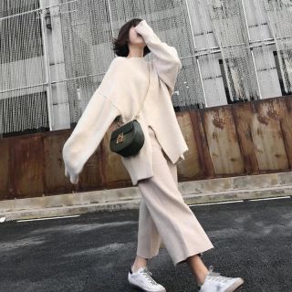 [SẴN+ẢNH THẬT] Set áo len xẻ tà oversize dáng rộng + quần nỉ ống rộng ulzzang siêu xinh