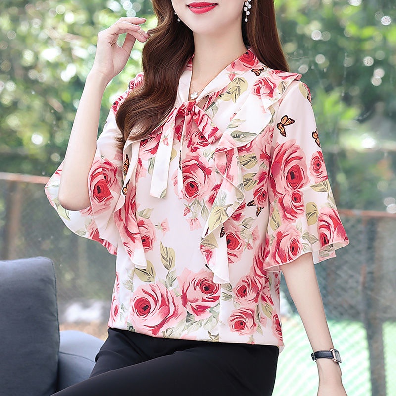 Áo Kiểu Tay Ngắn Cổ Chữ V Họa Tiết Hoa Thời Trang Mùa Hè Cá Tính Cho Nữ