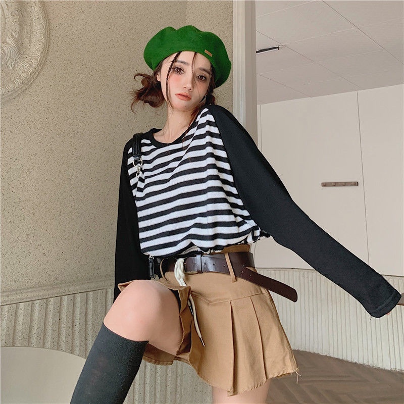 Áo Thun Ngắn Họa Tiết Kẻ Sọc Dễ Thương Phong Cách Hàn Quốc Thời Trang Cho Nữ