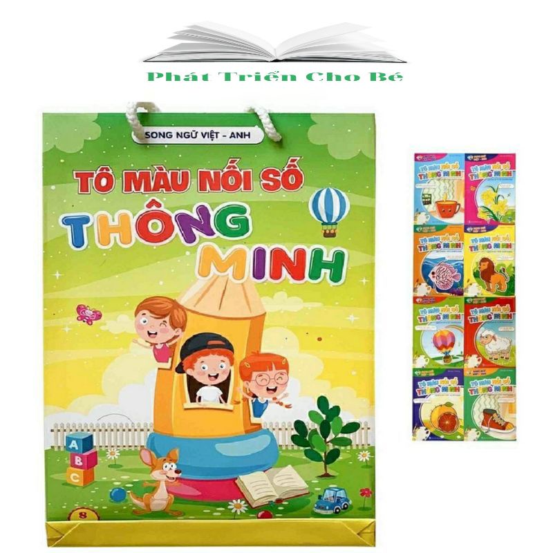 Sách - Bộ Tô Màu Nối Số Thông Minh Song Ngữ AnhViệt (Túi 8 Cuốn)