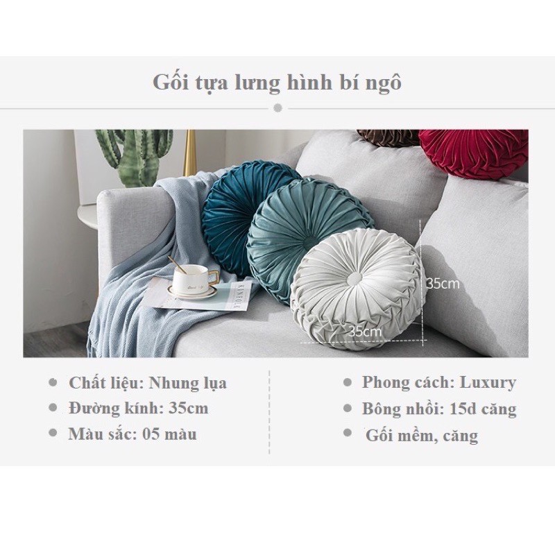 Gối đệm gối sofa tựa lưng hình bí ngô dễ thương, vải nhung cao cấp