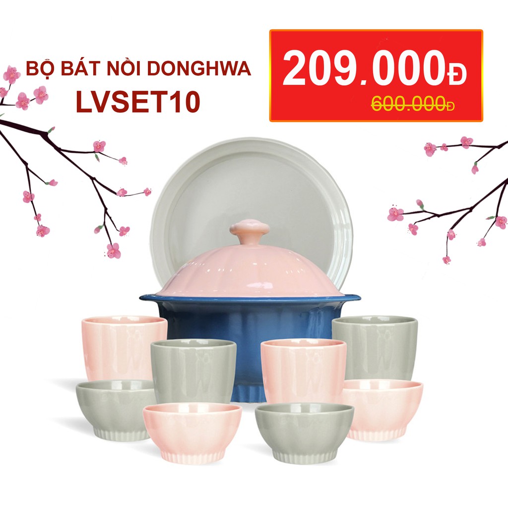 (BIG SALE) BỘ BÁT ĐĨA NỒI GỐM SỨ CAO CẤP DONG HWA LVSET10 - Hàng chính hãng