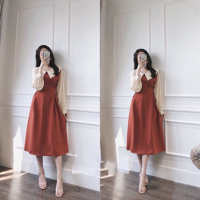 Đầm Bigsize MS838 màu cà rốt. Khách Ib Để Được Tư Vấn Chọn Size.