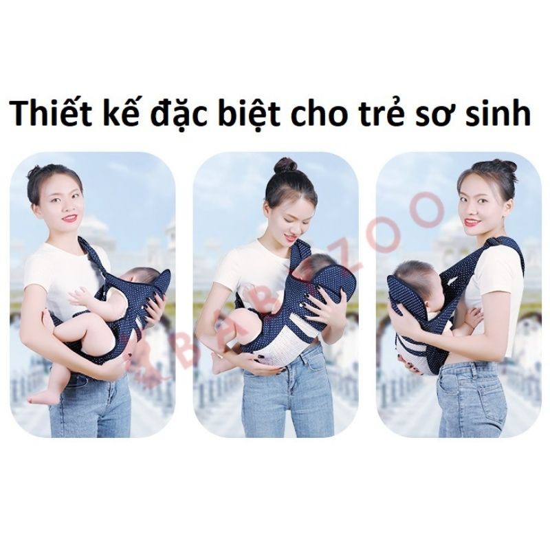 Địu em bé sơ sinh 4 tư thế có đỡ cổ Đai điệu đa năng cho bé mặt lưới thoáng gọn nhẹ Babyzoo