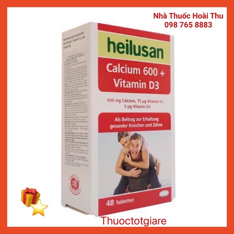 Heilusan Calcium 600 + Vitamin D3 - Hỗ trợ hấp thụ canxi giúp răng và xương chắc khoẻ
