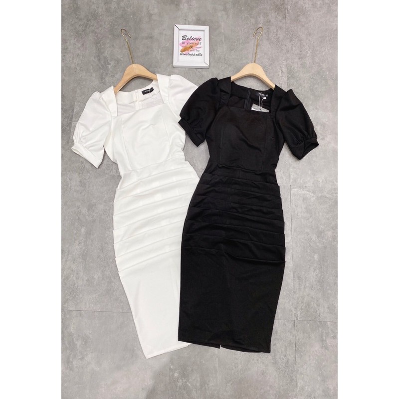 [Siêu Hot] Váy Body Tay Phồng Cổ Vuông 2 Màu , Đầm Ôm Nhúm Tay Cộc Sang Chảnh Có Ảnh Thật Kèm Video | BigBuy360 - bigbuy360.vn