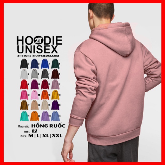 Áo hoodie unisex 2T Store H12 màu hồng ruốc - Áo khoác nỉ bông nón 2 lớp dày dặn chất lượng đẹp | BigBuy360 - bigbuy360.vn