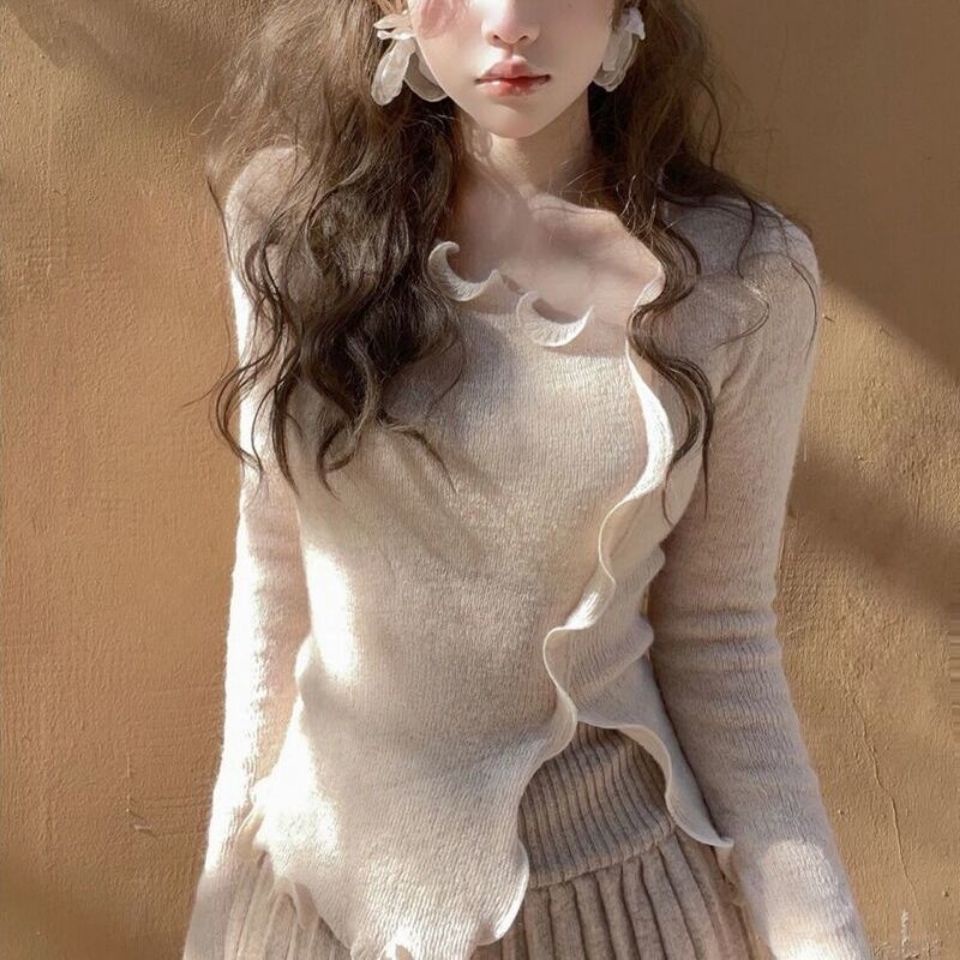 Áo Sweater Dệt Kim Mỏng Tay Dài Phong Cách Thời Trang Mùa Thu Mới 2021