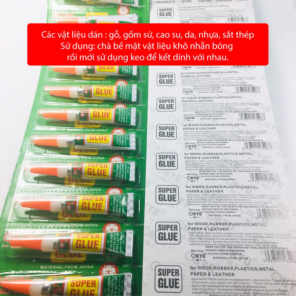 Keo 502 3g loại đặc biệt đa năng dán trên nhiều chất liệu gỗ, gốm sứ, cao su, da, nhựa, sắt thép