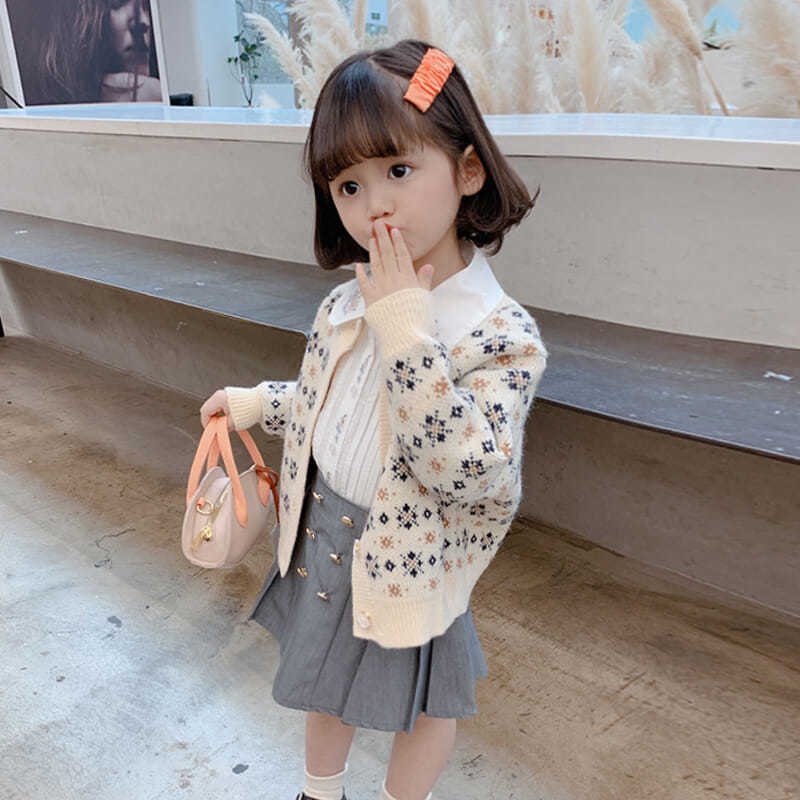 Áo khoác cardigan dệt kim phong cách xuân thu cho bé gái