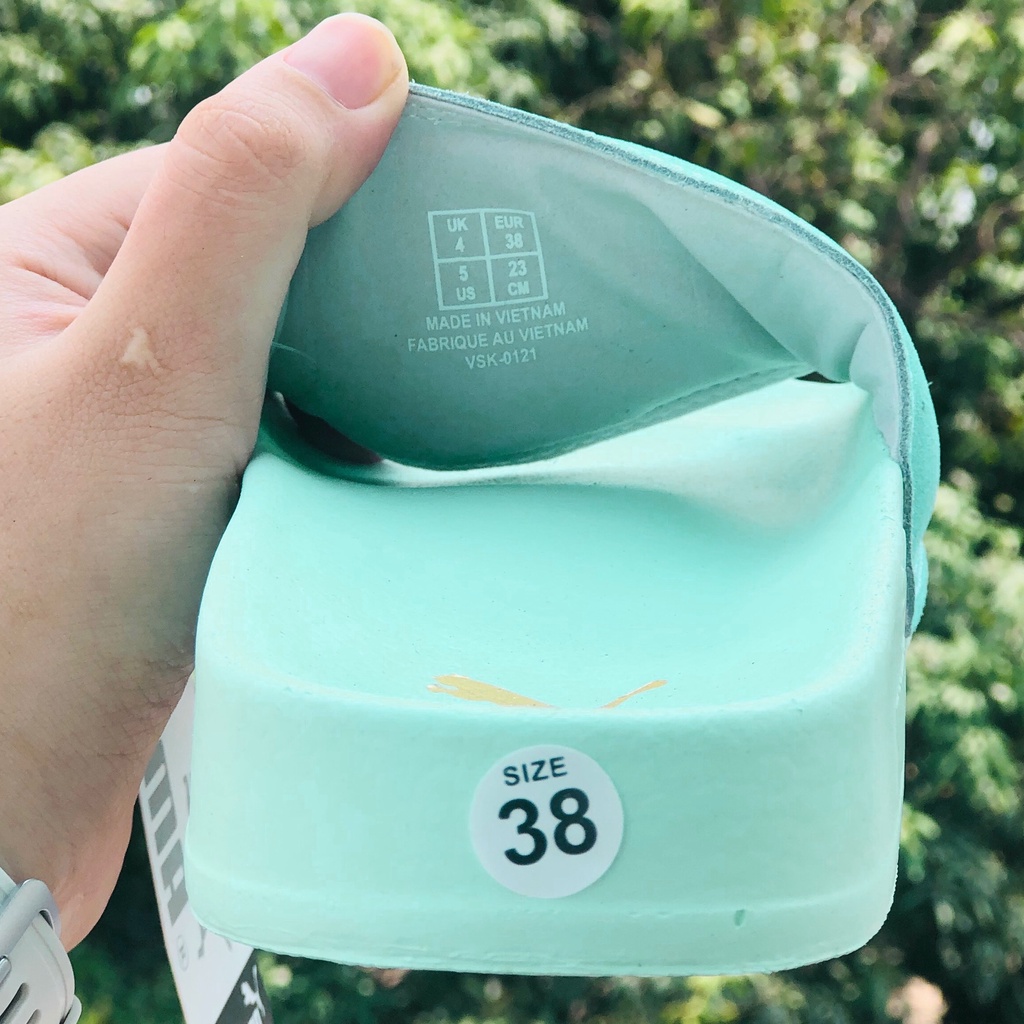 Dép unisex 𝐌𝐋𝐁 𝐏𝐔𝐌𝐀 ❤️FREESHIP + Hộp❤️ dép mlb bóng chày quai ngang thể thao nữ in PUMA da lộn, full-xanh
