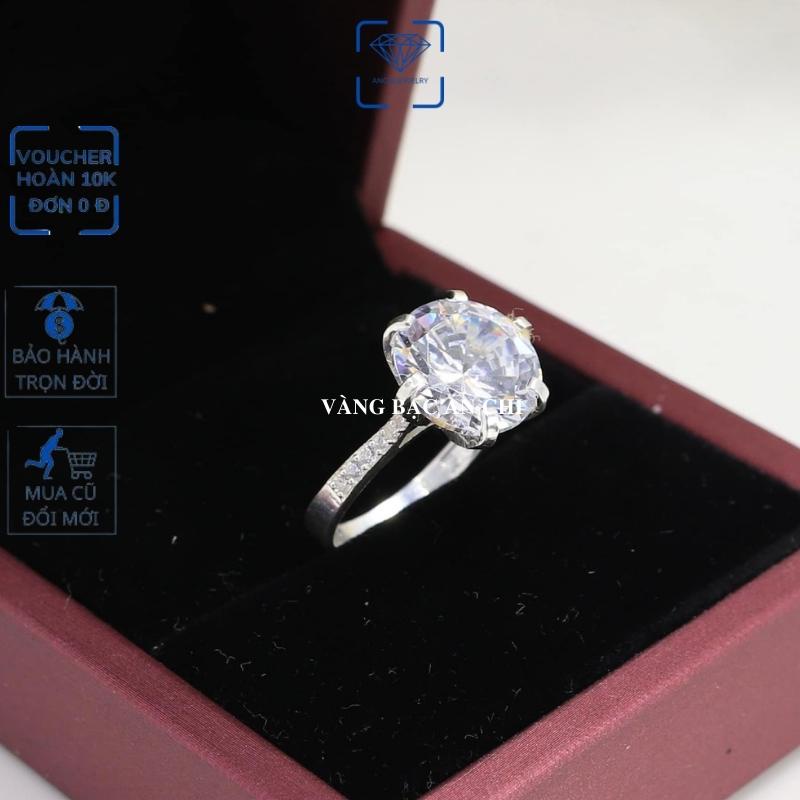 Nhẫn nữ mặt đá to 8ly , chuẩn bạc ý 925 bao sáng - anchi jewelry
