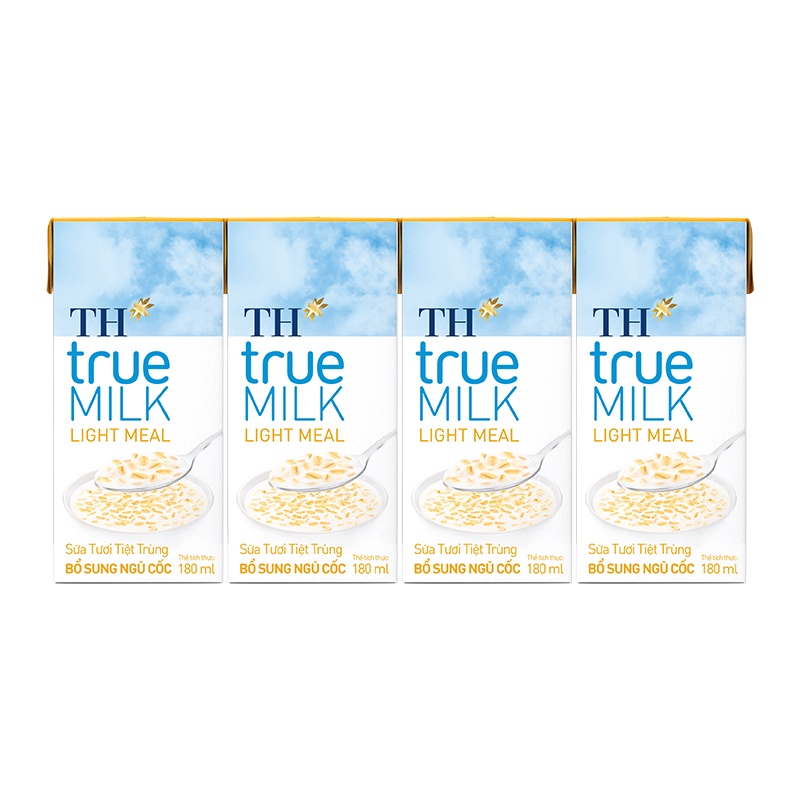 (date mới) Lốc 4 hộp Sữa Tươi Bổ sung Ngũ Cốc TH true MILK LIGHT MEAL 180ml