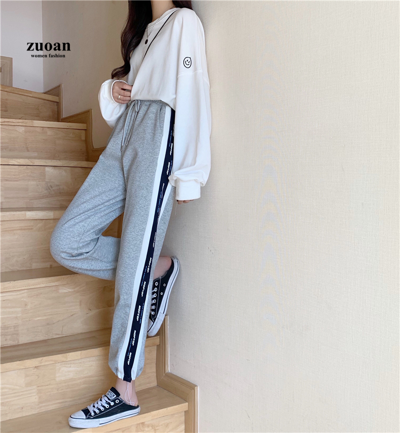 Quần thể thao SUXI ống rộng phối dây rút thời trang thu đông cho nữ