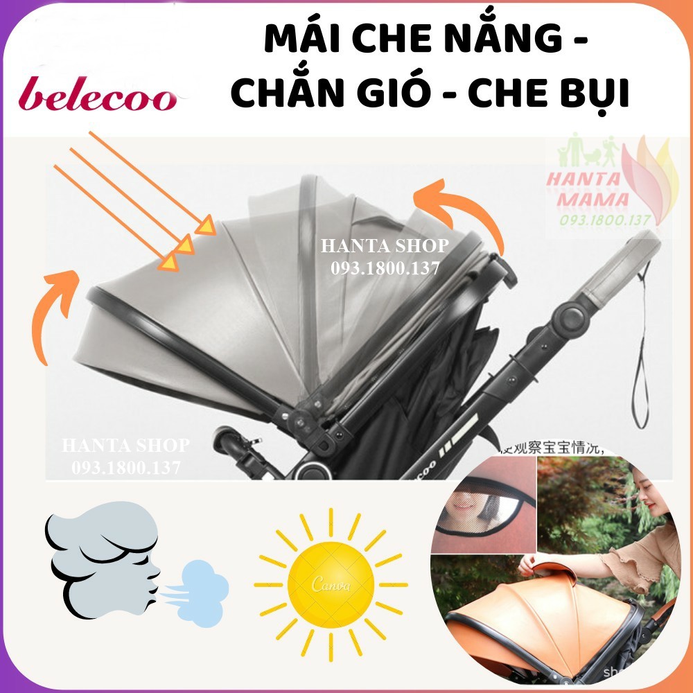 [Free Ship] Xe đẩy cho bé Belecoo A10, xe nôi gấp gọn 2 chiều có mái che cho bé từ sơ sinh-3 tuổi chịu lực 25kg