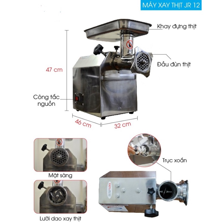 Máy xay thịt công nghiệp đa năng DE12 công suất 800w Máy đùn thịt inox bảo hành 12 tháng