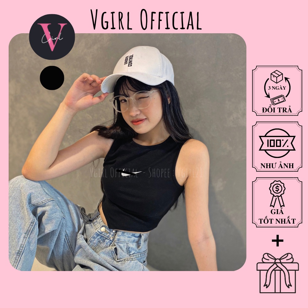 Áo croptop nữ VGIRL cổ tròn vạt tam giác có Logo PHẢN QUANG [ẢNH ĐỘC QUYỀN]