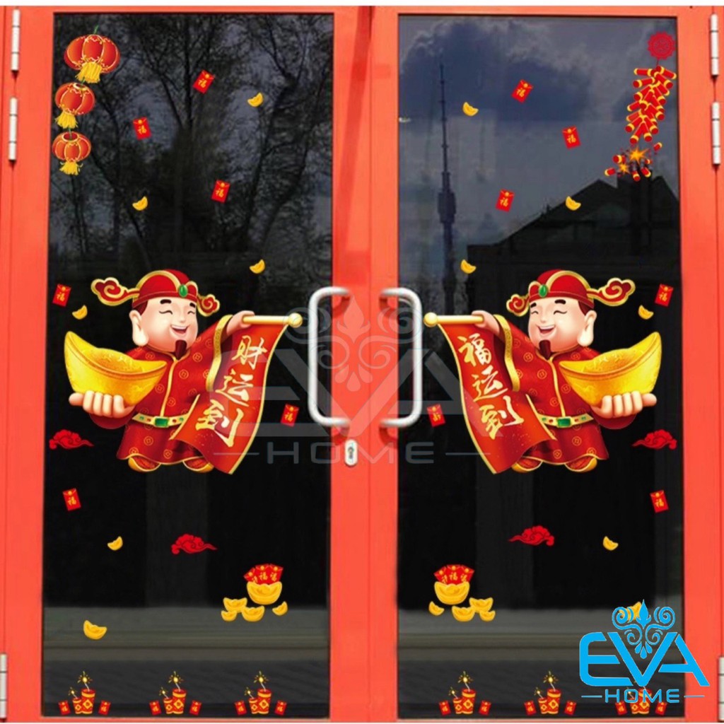 Decal Dán Tường Dán Kính Trang Trí Tết Họa Tiết Thần Tài Đón Tết XH6234 M0728