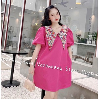Đầm suông tay bồng duyên dáng mix cổ hoa🌸 Ảnh thật