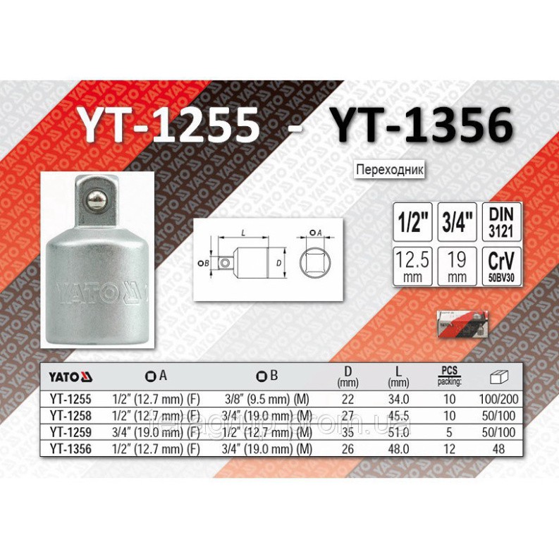 [ Dụng Cụ Số Pro ]. Đồ Nghề Yato Balan. Đầu tuýp chuyển đổi 1/2" Yato YT-1255,YT-1258