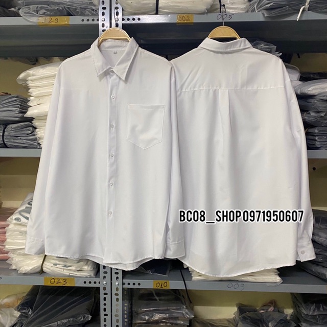 Áo Sơ Mi Trắng Tay Dài Túi Basic Phong Cách Unisex BC047