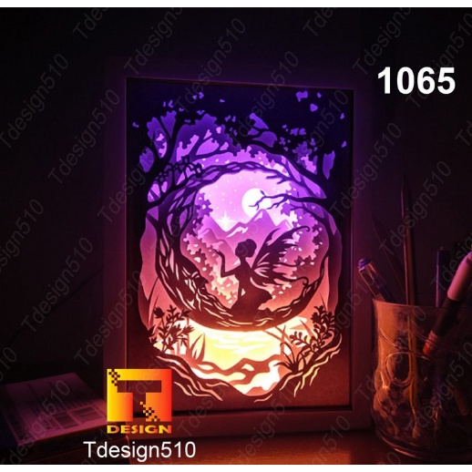 Hộp đèn ngủ - Đèn giấy 3D Kirigami - Hộp đèn quà tặng - Lightbox Kirigami - Fairy in the Moon light box