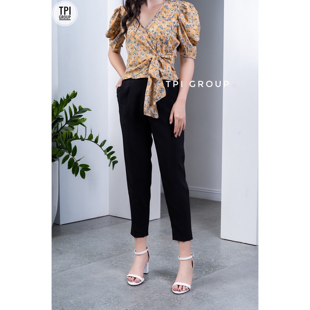 Set áo hoa nhí thắt nơ cheo kèm quần baggy đe