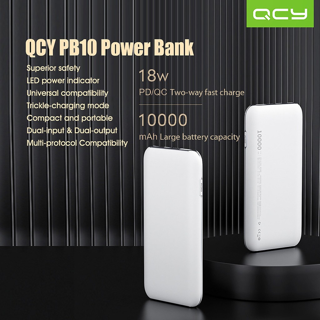 Pin Sạc Dự Phòng 10000mah Xiaomi PD10 USB-C QCY PB10 Hỗ Trợ Sạc Nhanh 18W PD Power Delivery - Hàng Chính Hãng