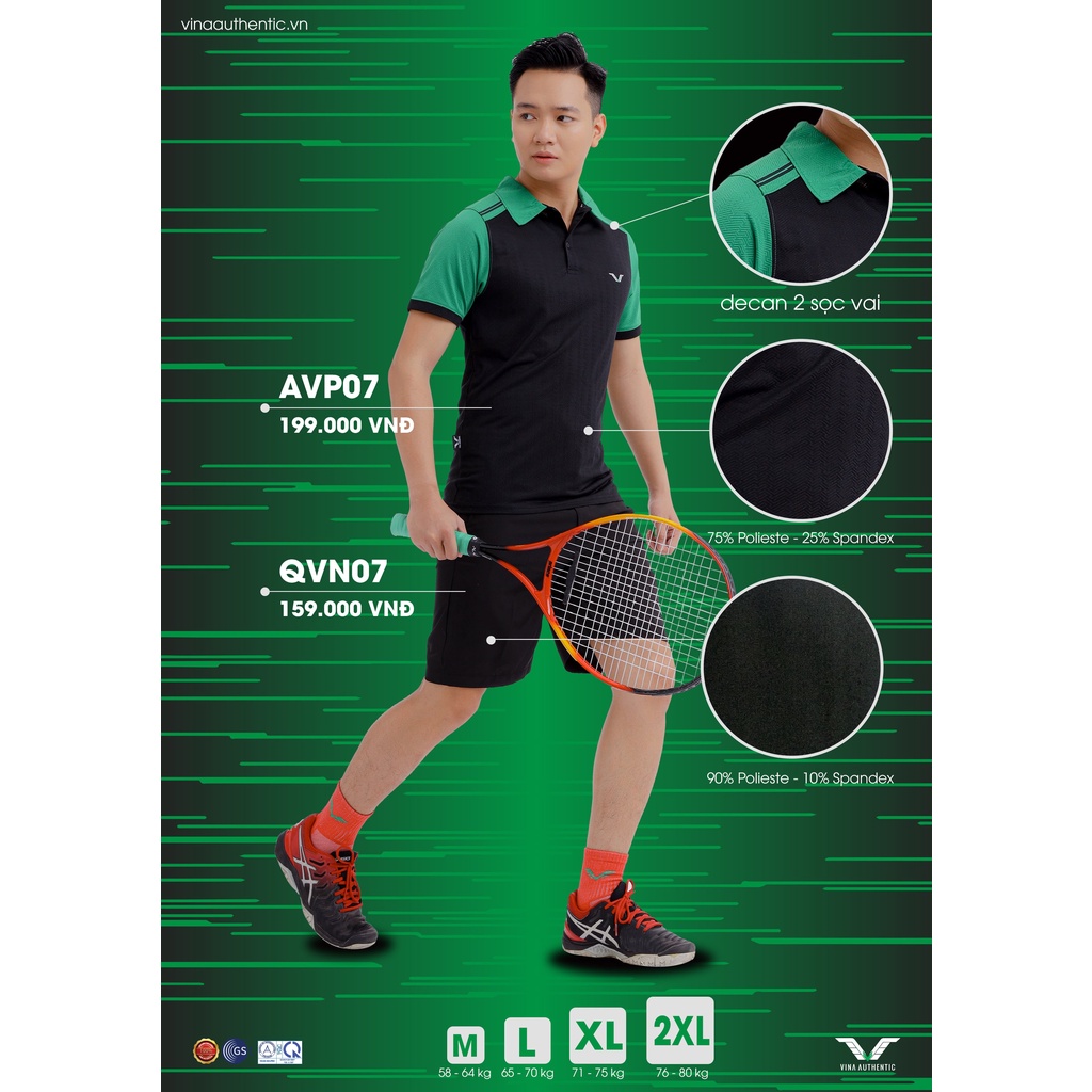 BỘ THỂ THAO NAM TENNIS CHUẨN THI ĐẤU- HÀNG CHÍNH HÃNG AVP08
