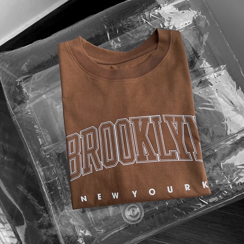 Áo thun tay lỡ nam nữ,in chữ Brook màu nâu