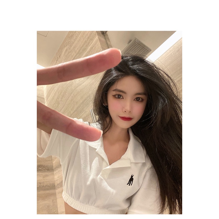 Áo Thun Croptop Cổ Polo Ngắn Tay Thêu Họa Tiết Thời Trang Mùa Hè Hàn Quốc Dành Cho Nữ 2021 | BigBuy360 - bigbuy360.vn