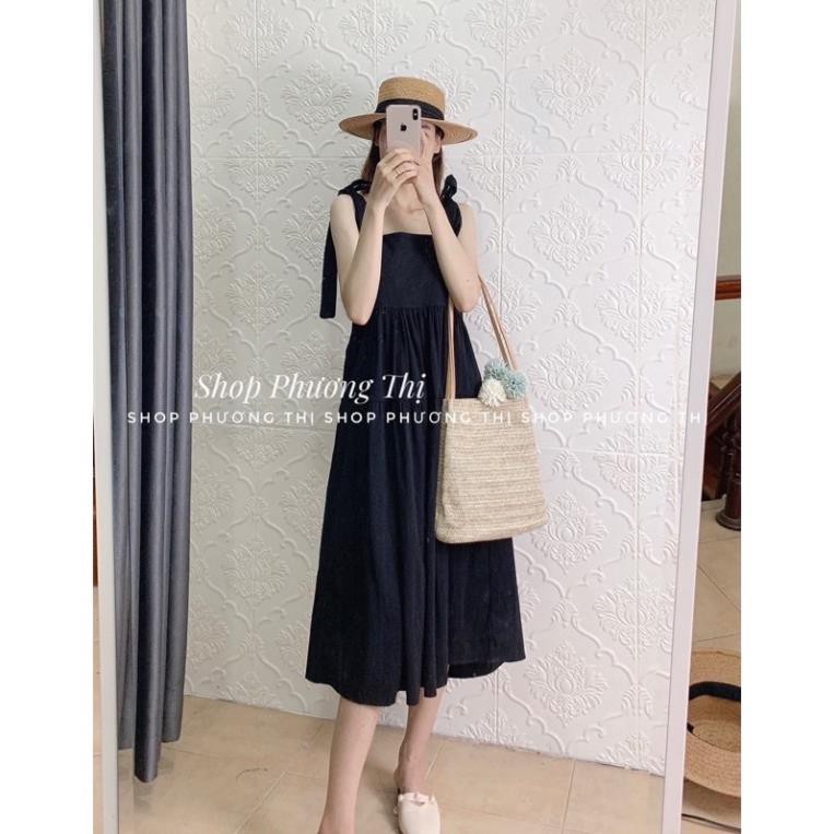 Đầm - Váy Hai Dây Babydoll Thô Thắt Nơ Ulzzang 4 Màu 1605