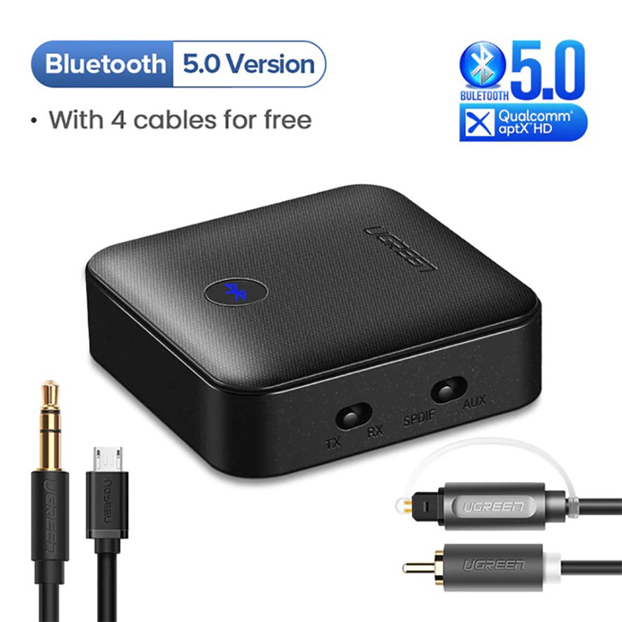 Bộ Thu và Phát Bluetooth 5.0 UGreen 70158 Chính Hảng CM144 (2 in 1,Chíp APTX Cổng Quang+AV tặng kèm 4 dây Ugreen)