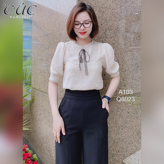 Quần ống rộng Cúc Fashion quần baggy nữ vải lưng cạp cao dài suông loe culottes xuông màu đen đi học from chuẩn Q296