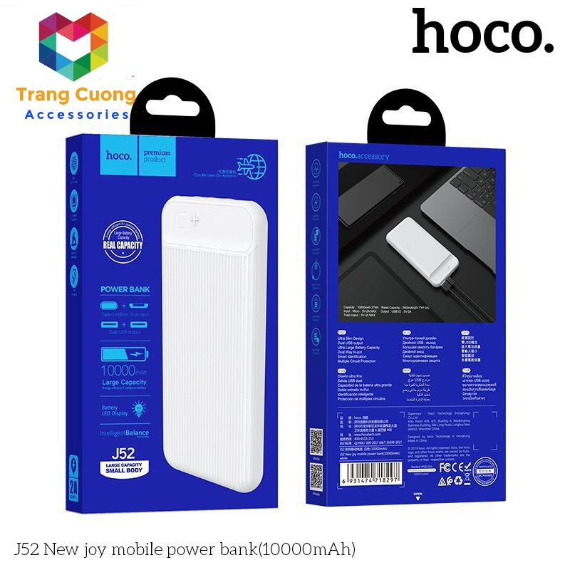 [CHÍNH HÃNG] Sạc Dự Phòng Hoco J52 Bản Nâng Cấp 10000mAh - Siêu Mỏng - HÀNG CHÍNH HÃNG