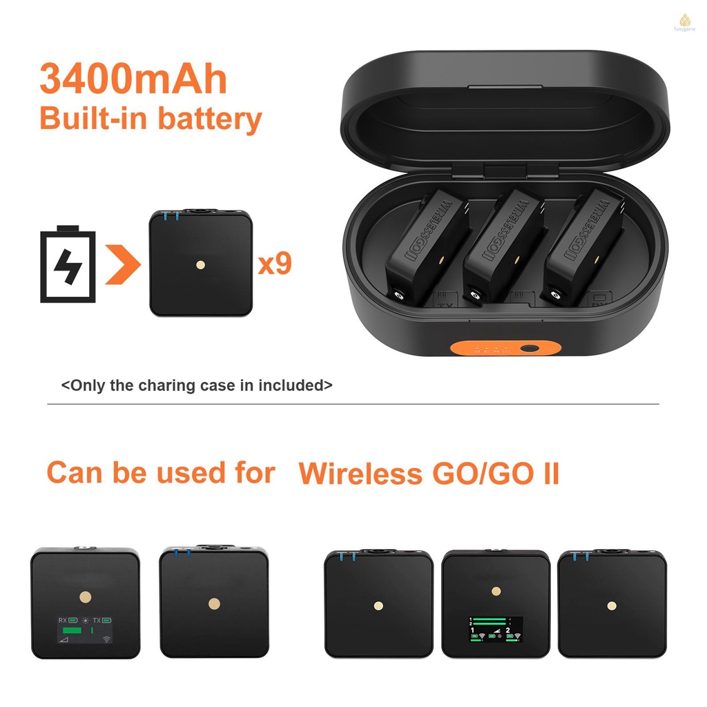 Vỏ đựng hộp sạc không dây 3 ngăn dung lượng lớn với cổng USB Type-C cho RODE GO I/ GO II