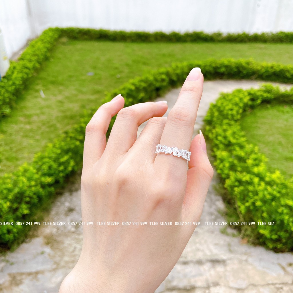 Nhẫn bạc TLEE nạm đá như nhật mini dáng chéo cá tính TleeJewelry A0308